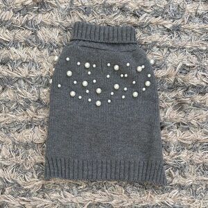 11” Long Gray Pearl-Embellished Pet Sweater